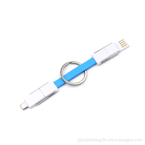 Free Shipping 3 In 1 Key Chain Fast Charging Data Transfer Cable For iPhone Type C Mirco Usb Keychain Cable